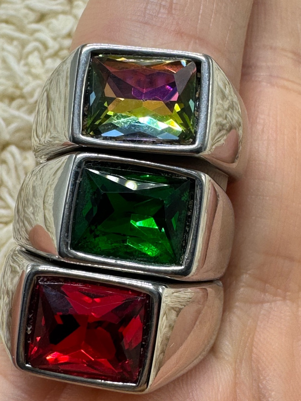 Men’s Stainless Steel Signet Ring Set of 3 Size 9–9.5